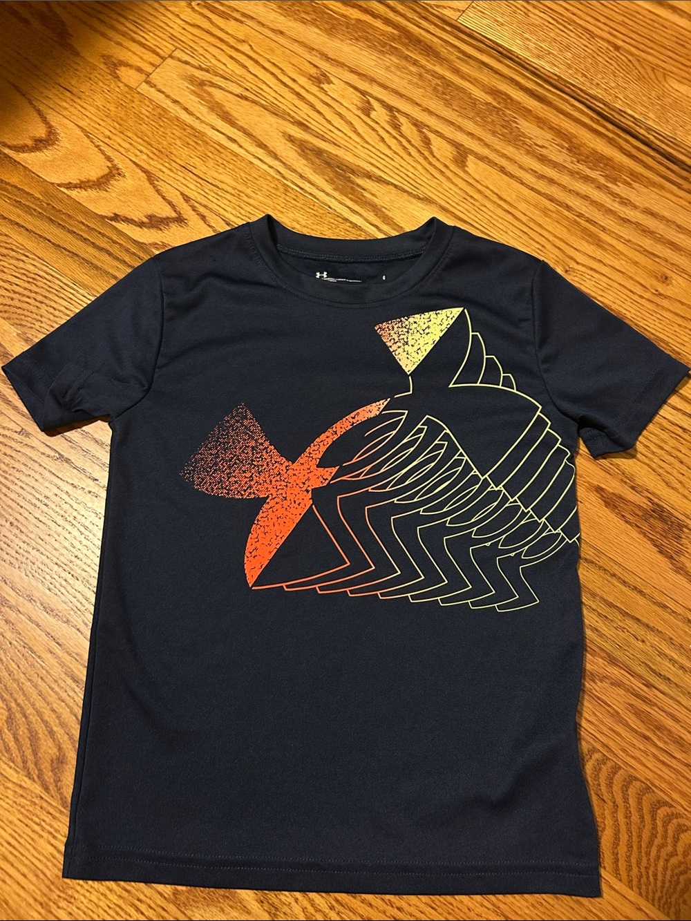 Under Armour Navy Tee with Orange and Yellow Graphic